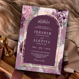 Convites Arco Floral Roxo Empoeirado Casamento Muçulmano