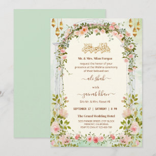 Convites Arco Floral Script Walima Casamento Islâmico