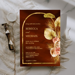 Convites Arco Floral Terroso com Palmeira Seca e Laranja Qu