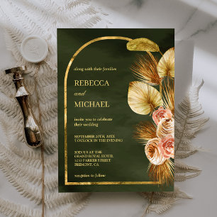 Convites Arco Floral Terroso Seco de Palmeira Verde Casamen