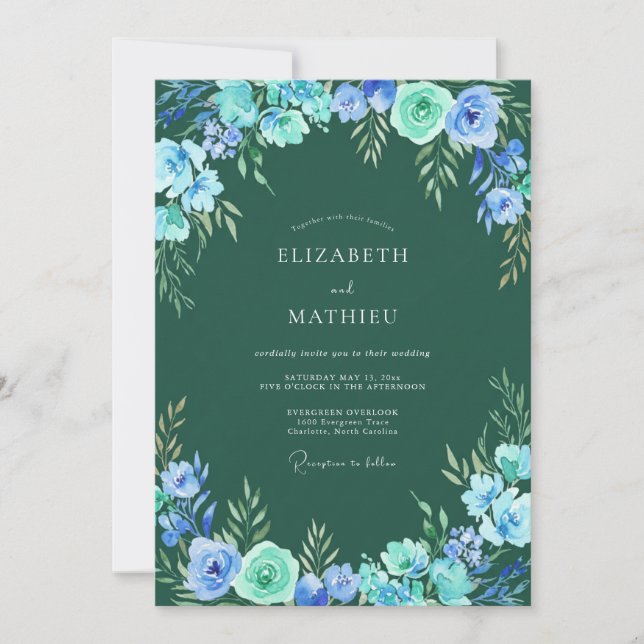 Convites Arco Floral Verde Azul Casamento (Frente)