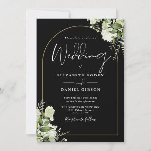 Convites Arco Floral Verde Dourado Código QR Casamento