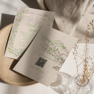 Convites Arco Floral Verde Rosa Desenhado à Mão Código QR C