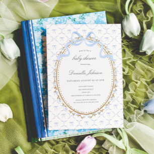 Convites Arco Floral Vintage Azul Chá de Bebê Menino