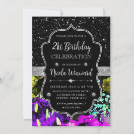 Convites Arco-Íris Abstrato Glitter aniversário de 21 anos