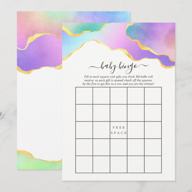 Convites Arco-Íris Agate Chá de panela Pedra Bingo (Frente/Verso)