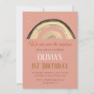 Convites Arco-íris Aquarela Aniversário de 1 ano Boho Menin