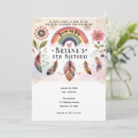 Arco-íris Aquarela Pássaro & Penas Boho Aniversári