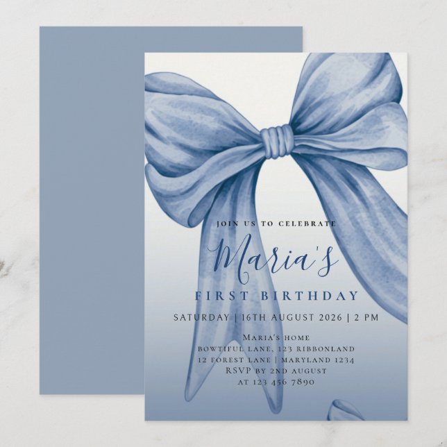 Convites Arco-íris Azul de Aquarela Personalizado para Prim (Frente/Verso)