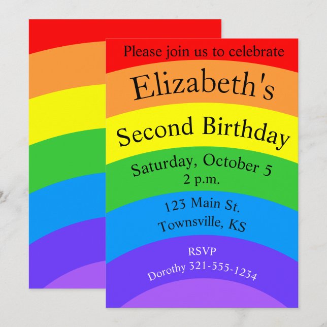 Convites Arco-íris Brilhante com Campos Personalizados (Frente/Verso)