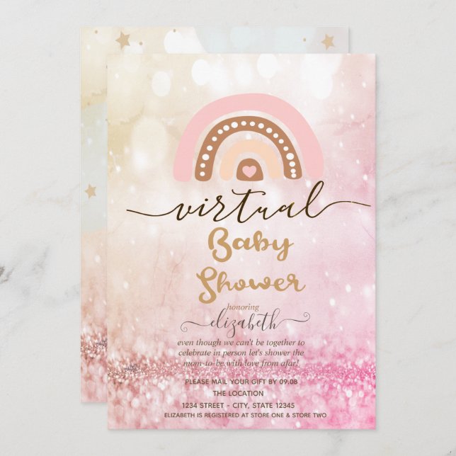Convites Arco-Íris,Chá de fraldas Virtual de Estrelas de Nu (Frente/Verso)
