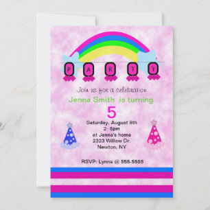 Convites Arco-íris Colorido e Chapéus de Aniversário