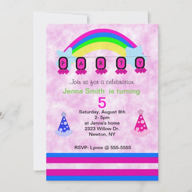 Convites Arco-íris Colorido e Chapéus de Aniversário (Frente)