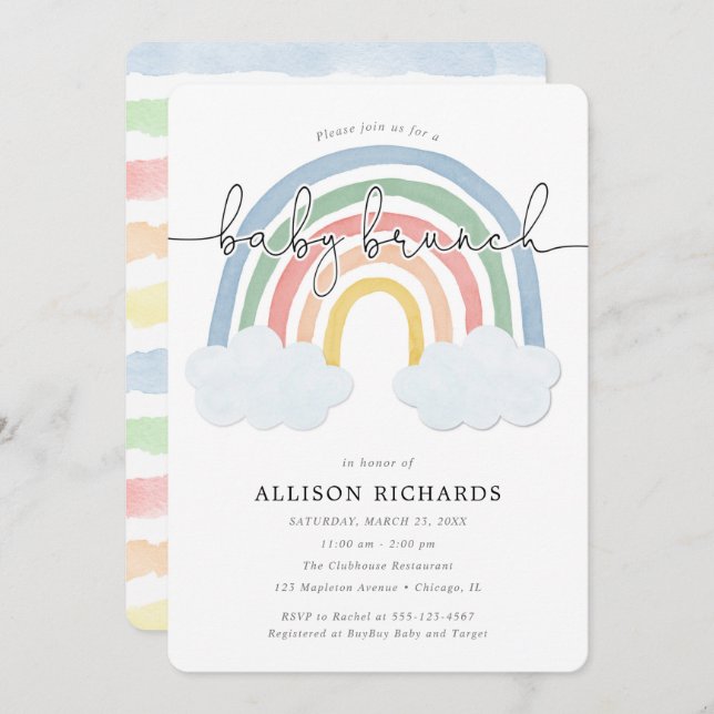 Convites Arco-íris com arco-íris neutro para bebês (Frente/Verso)
