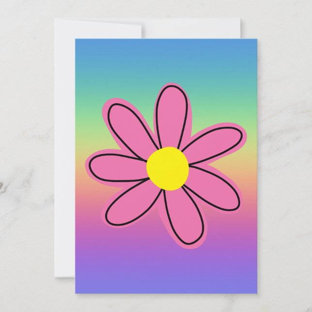 Convites Arco-íris com Flor Rosa (Frente)