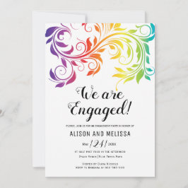 Convites Arco-íris cores rolar festa de noivado lésbica