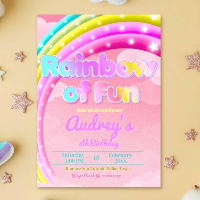 Convites Arco-íris da Diversão - Aniversário da Rapariga (Rainbow of Fun - Girl Birthday Invitation)
