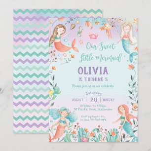 Convites Arco-Íris de aniversário de Sereia Bonita sob o Ma