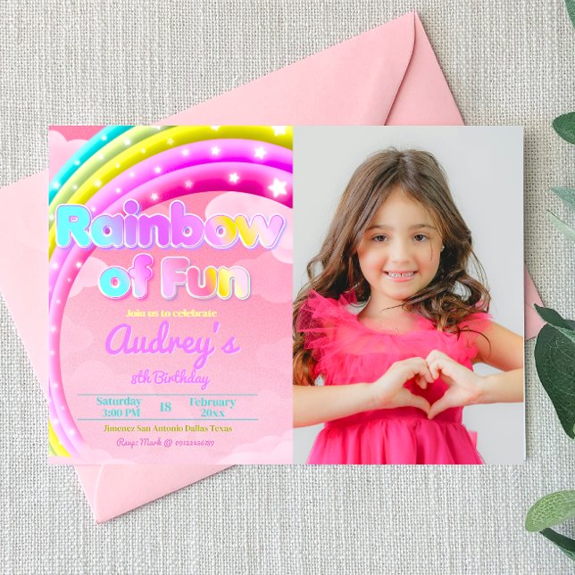 Convites Arco-íris de Diversão com Paisagem de Imagem (Rainbow of Fun with Picture Landscape Invitation)