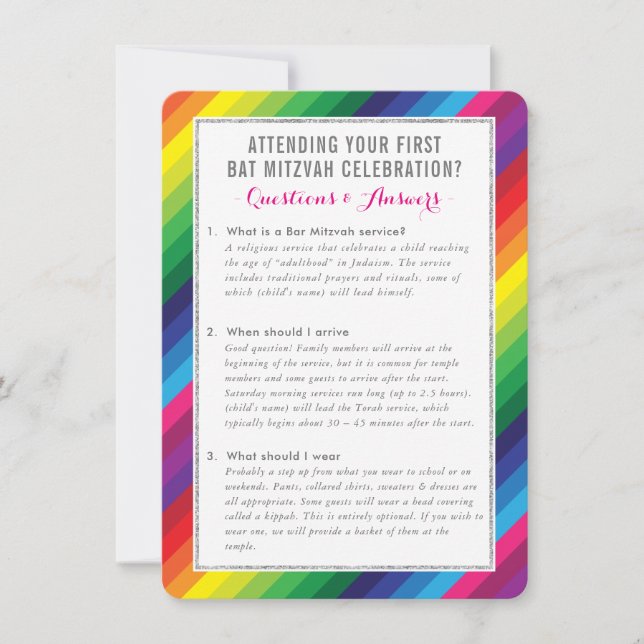 Convites arco-íris de informações de serviço BAT MITZVAH (Frente)