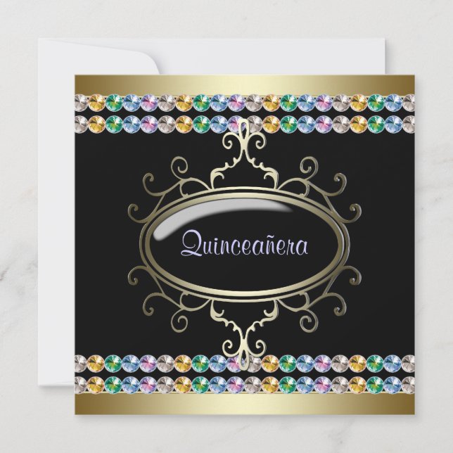 Convites Arco-íris de Ouro Preto Quinceanera (Frente)