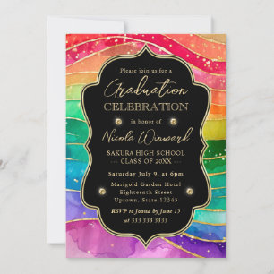 Convites Arco-íris e Glitter Dourado Tinta Alcoólica para F