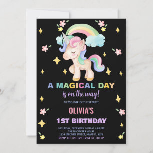 Convites Arco-Íris Floral Unicorn Aniversário