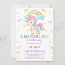Convites Arco-Íris Floral Unicorn Aniversário