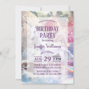 Convites Arco-íris galáxia cavalgando unicórnio no espaço.