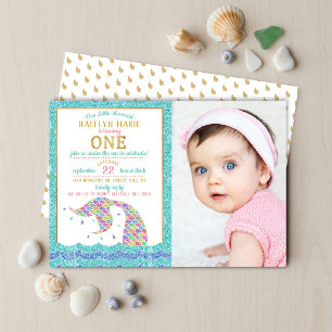 Convites Arco-íris Glitter Sereia Chic Aniversário de 1 ano