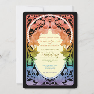 Convites Arco-íris II Aquarela Casamento Art Nouveau