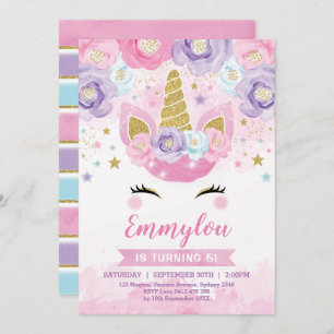 Convites Arco-íris mágico do roxo do rosa da festa de