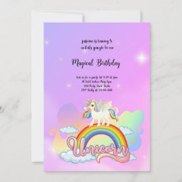 Convites Arco-Íris Mágico e Púrpura rosa-de-Aniversário do