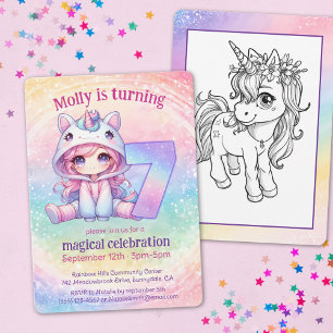 Convites Arco-íris mágico Unicorn, quando faz 7