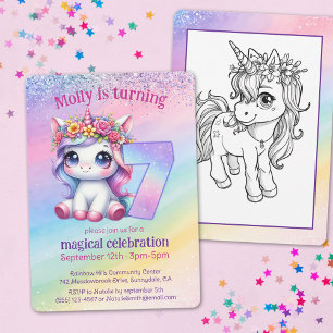 Convites Arco-íris mágico Unicorn, quando faz 7