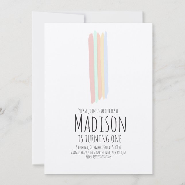 Convites Arco-Íris Minimalista Acidente Russo Primeiro Aniv (Frente)