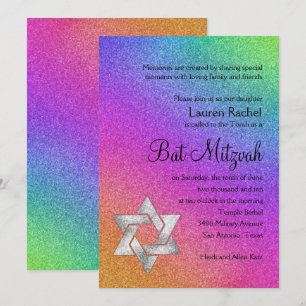 Convites Arco-íris muito colorido de Mitzvah do bastão co