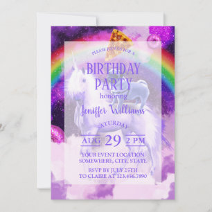 Convites Arco-íris no espaço montando um unicórnio