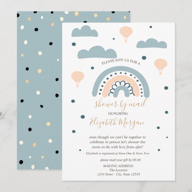 Convites Arco-Íris,Nuvens,DotsBaby Chá Por Correio (Frente/Verso)