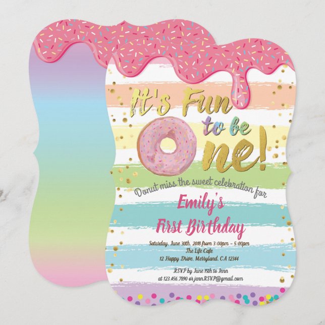 Convites Arco-íris pastel de primeira primeiro aniversario  (Frente/Verso)