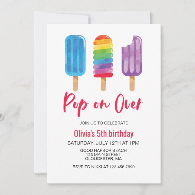 Convites Arco-íris Pop Em Cima Aniversário (Frente)