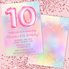 Convites Arco-Íris Rosa 10º Aniversário