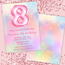 Convites Arco-Íris Rosa 8º Aniversário