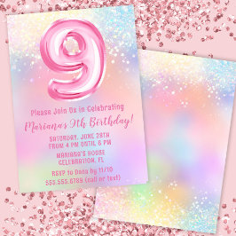 Convites Arco-Íris Rosa 9º Aniversário