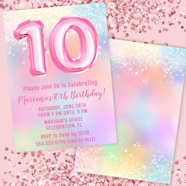 Convites Arco-íris Rosa Aniversário de 10 anos (Criador carregado)