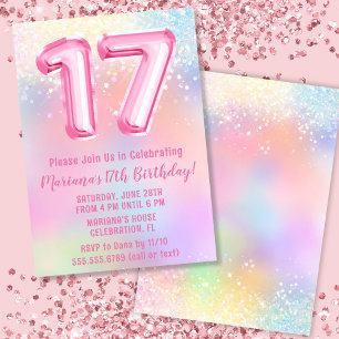 Convites Arco-íris Rosa Aniversário de 17 Anos