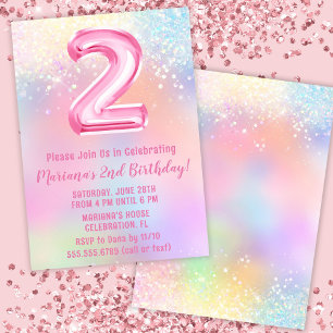 Convites Arco-íris Rosa Aniversário de 2 anos