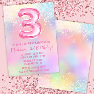 Convites Arco-íris Rosa Aniversário de 3 anos