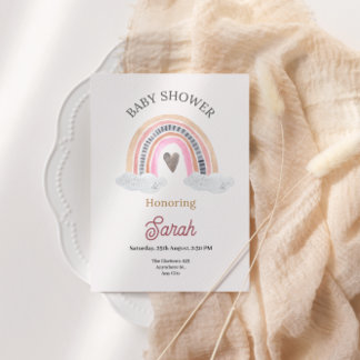 Convites Arco-Íris Rosa com Nuvens para Bebê-Chuva para Men