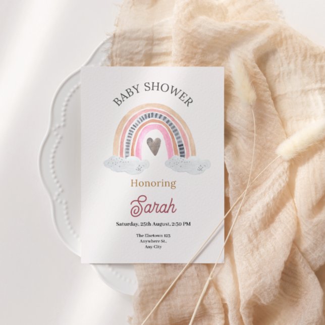 Convites Arco-Íris Rosa com Nuvens para Bebê-Chuva para Men (Criador carregado)